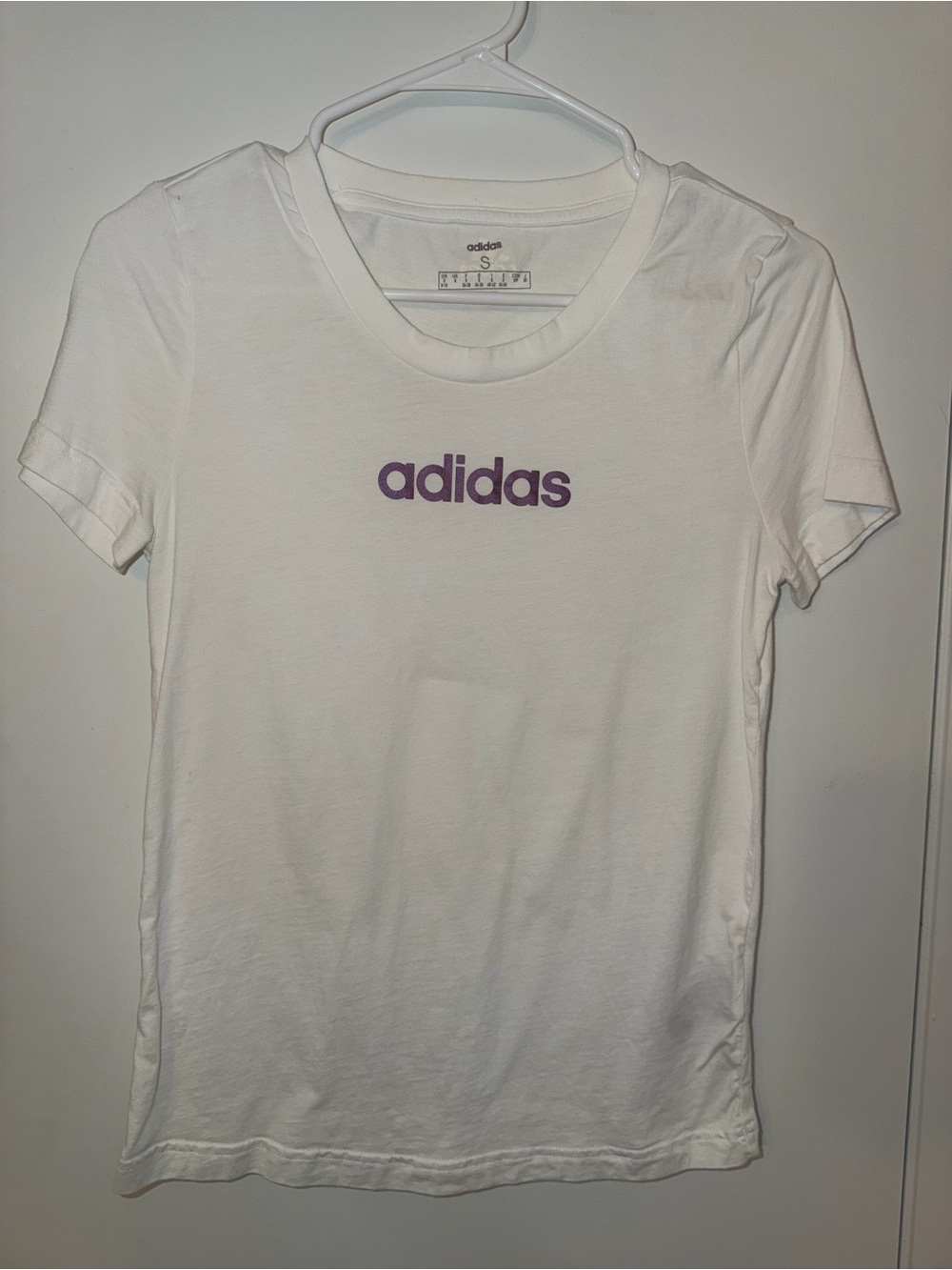 adidas White Short-Sleeve Tee with Purple Logo ~ 2 Tshirts ~